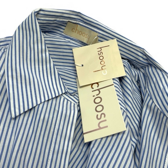 Choosy Blue Striped Nautical Twist-Front Mini Shirt Dress Size 6 New With Tags - Picture 9 of 10